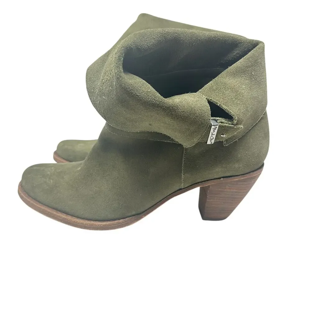 Alice + Olivia Caden Booties Boots Heeled Suede Olive Green Size‎ 40 US 10